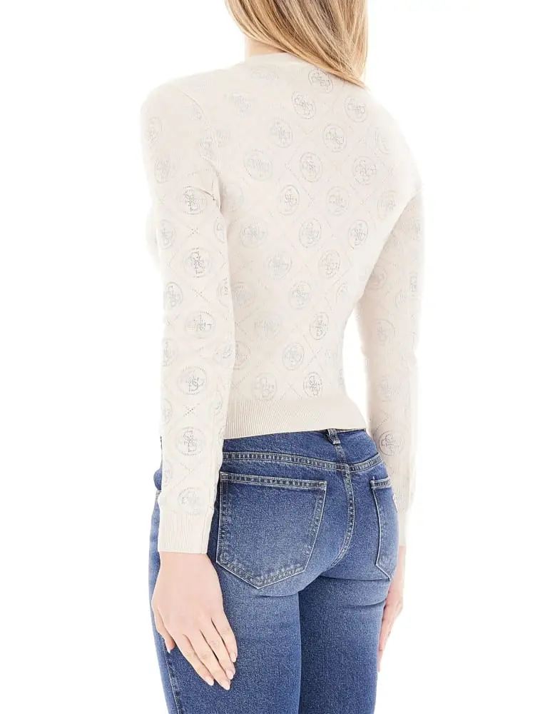 maglia beige donna logo all over miniatura 2