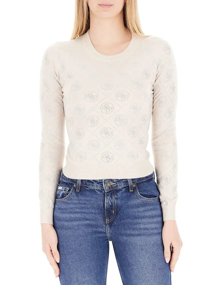 maglia beige donna logo all over