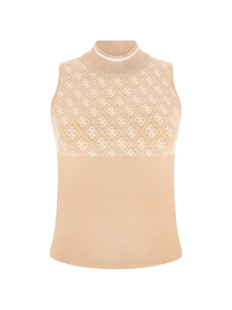 maglia beige senza maniche con collo a lupetto e logo 4g