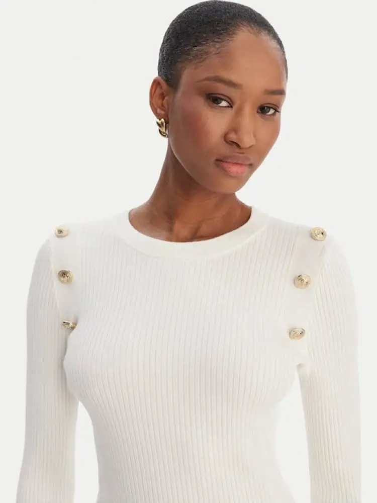 maglia bianca donna bottoni con logo miniatura 3