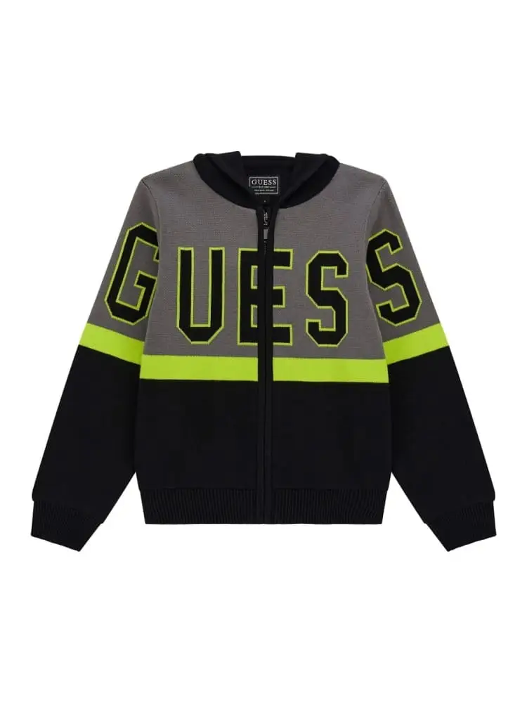 maglia con capuccio kids/junior in cotone bicolor nero e grigio con logo