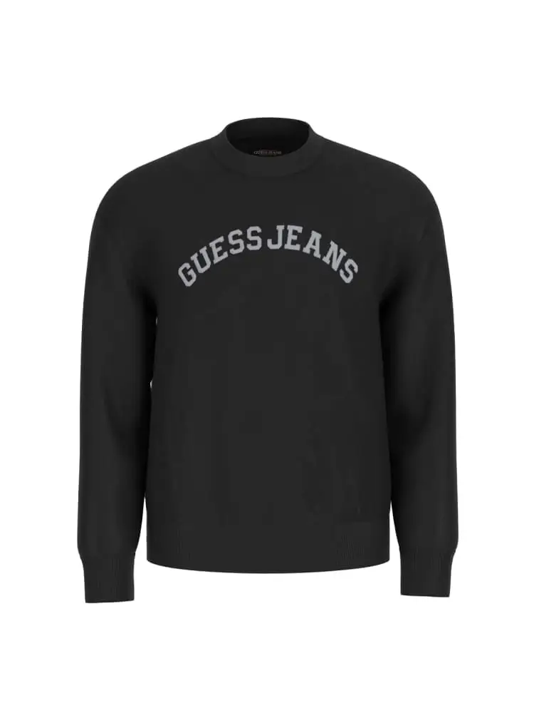 maglia in cotone nero con logo ricamato frontale