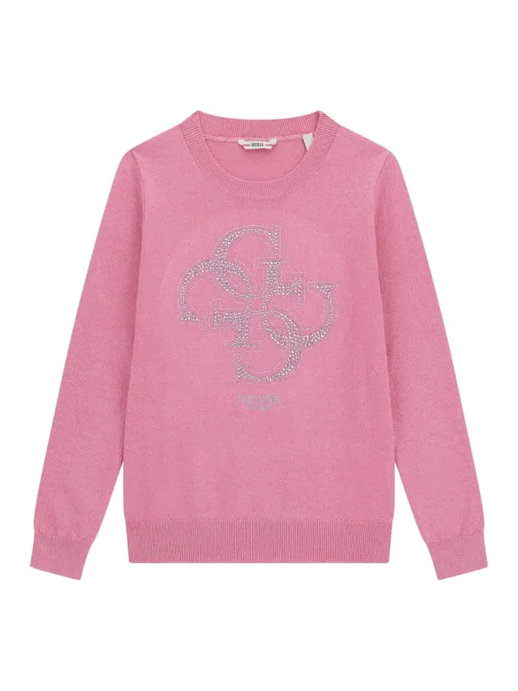 maglia junior girocollo fuxia logo 4g con strass