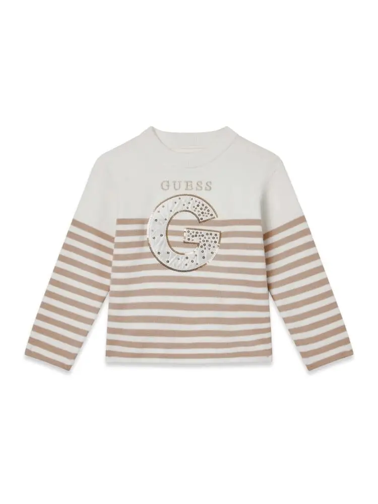 maglia kids in cotone beige con logo g strass