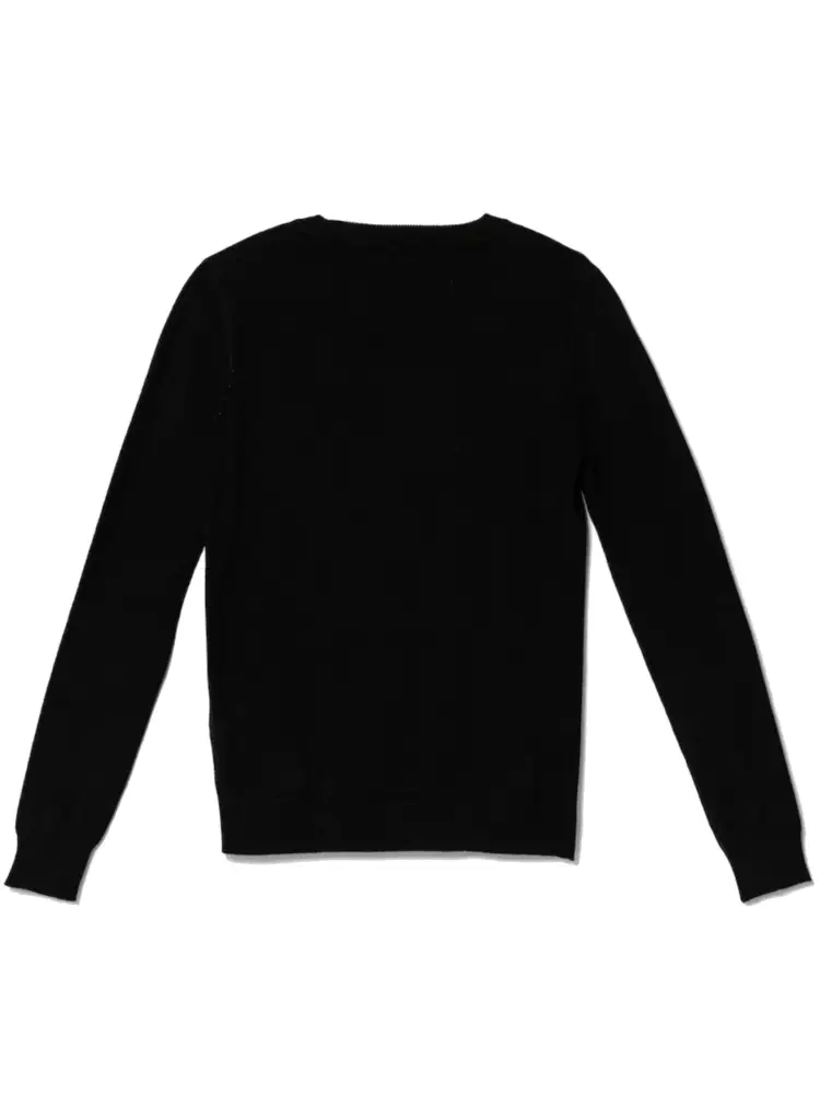 maglia nera bambina in misto viscosa maxi logo con strass sul davanti miniatura 2