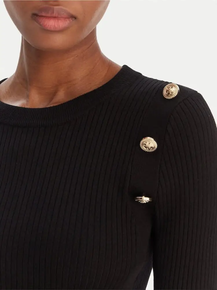 maglia nera donna bottoni con logo miniatura 2