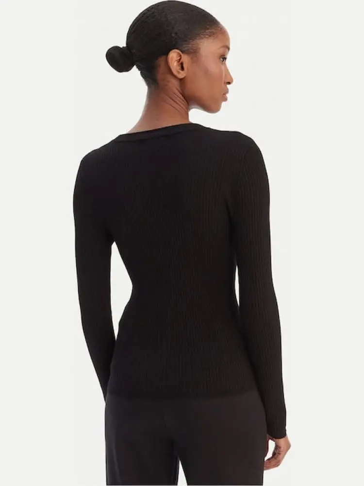 maglia nera donna bottoni con logo miniatura 3