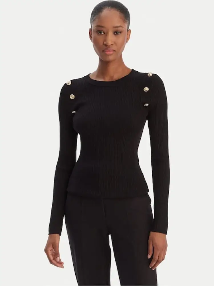 maglia nera donna bottoni con logo