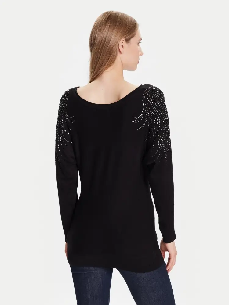 maglia nera donna con strass miniatura 2