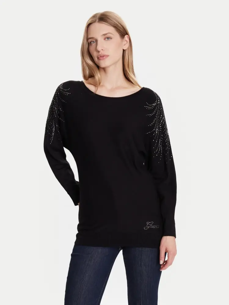 maglia nera donna con strass