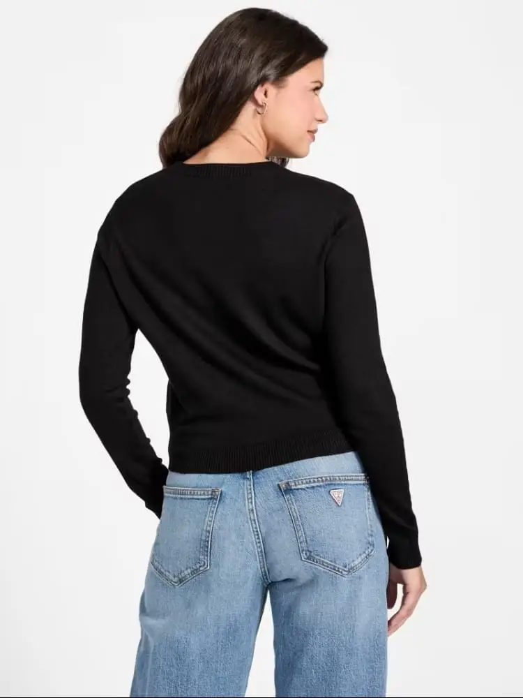 maglia nera donna logo con strass miniatura 2