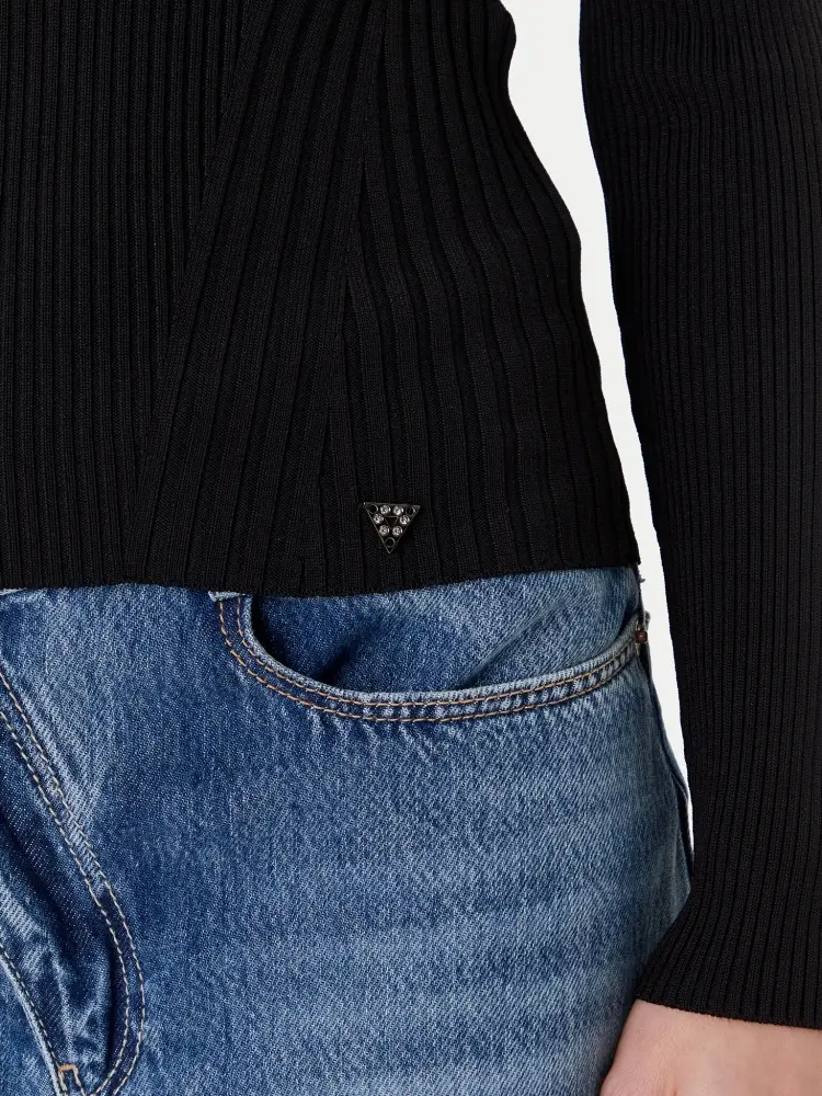 maglia nera donna logo sul fondo miniatura 2