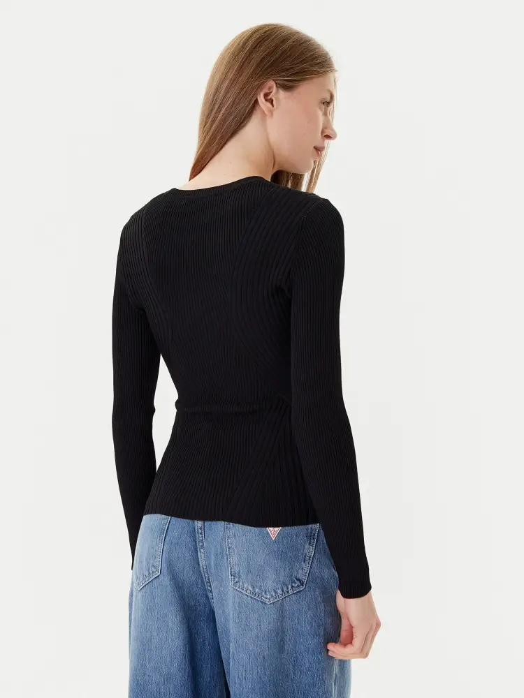 maglia nera donna logo sul fondo miniatura 3