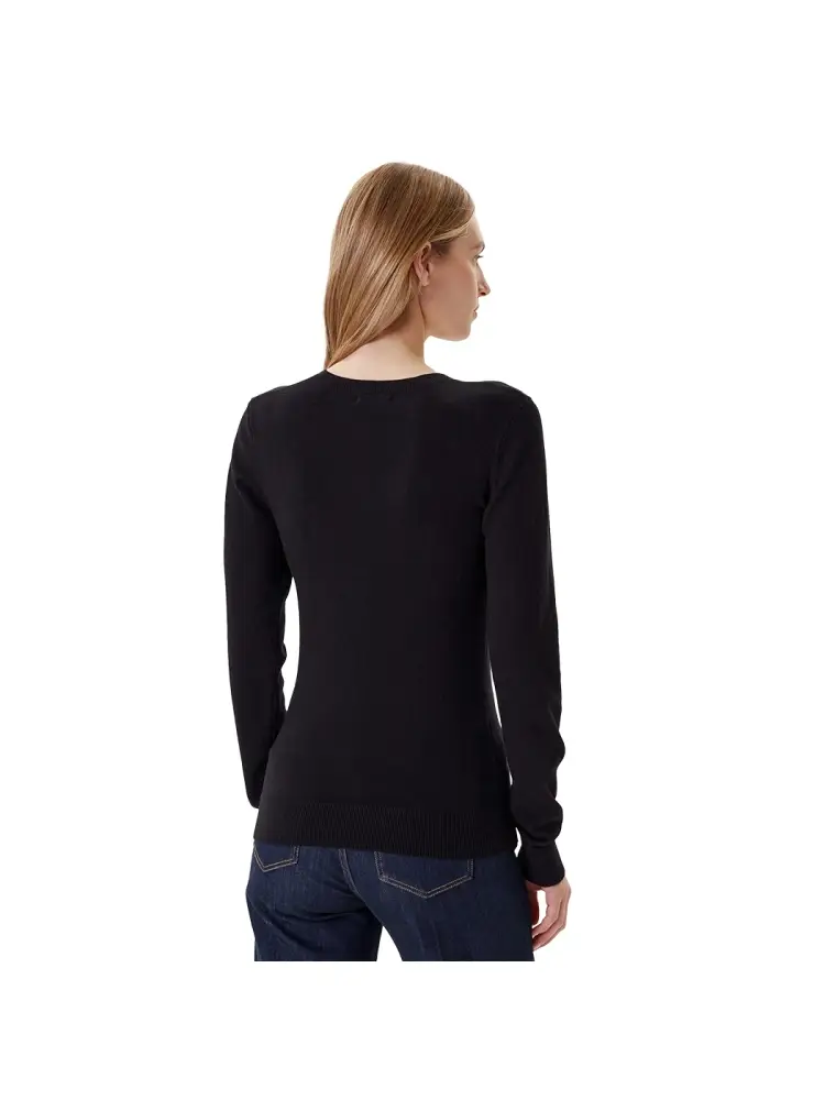 maglia nera donna scollo v in misto viscosa logo con strass miniatura 2