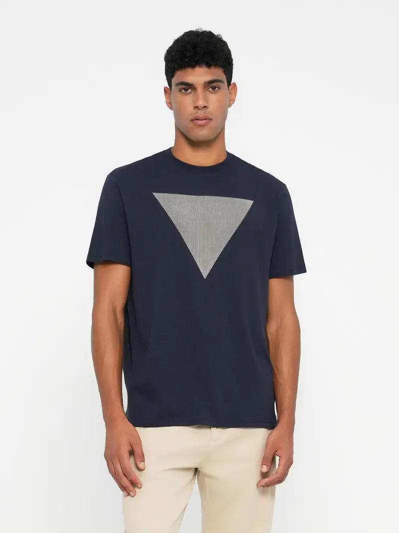 Maglietta beige / blu scuro miniatura 2