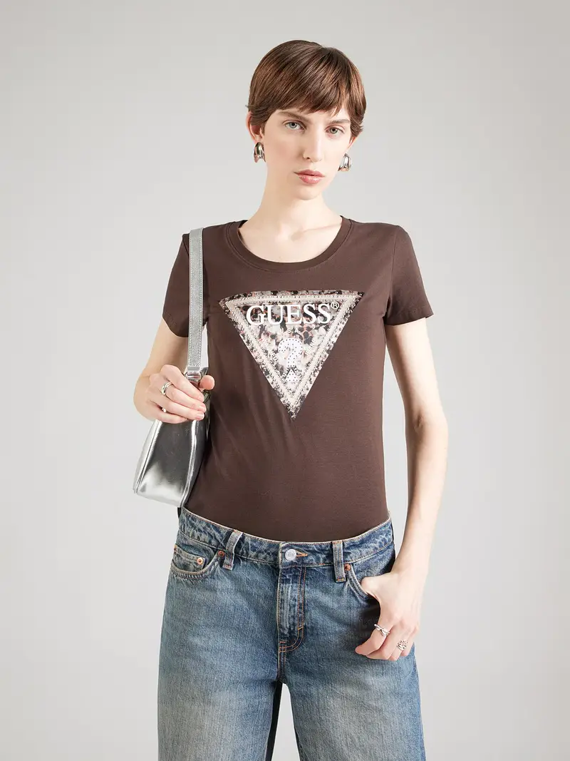 Maglietta beige chiaro / marrone scuro / nero / bianco miniatura 2