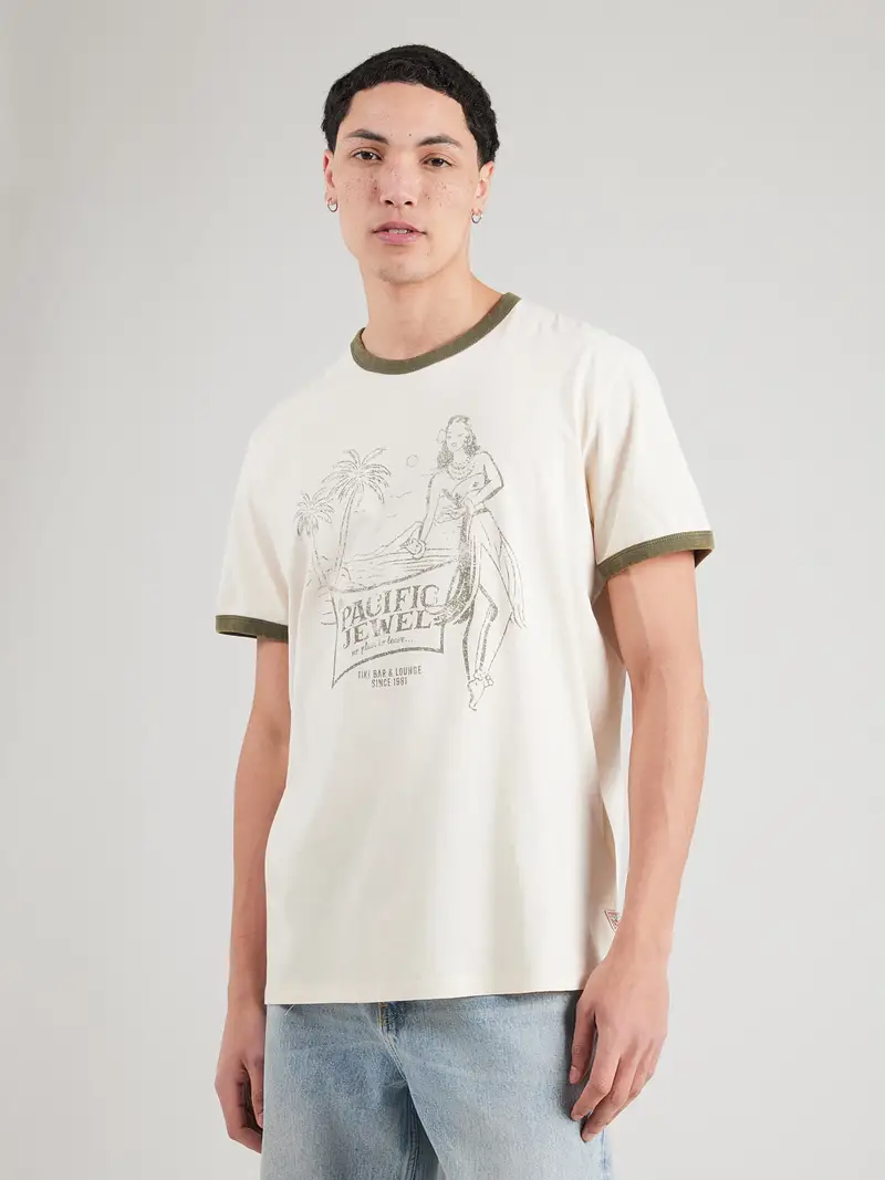 Maglietta NO PLAN TO LEAVE crema / oliva miniatura 2