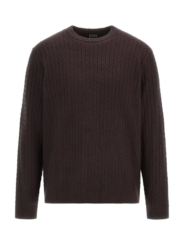 maglioncino girocollo con trama spigata marrone