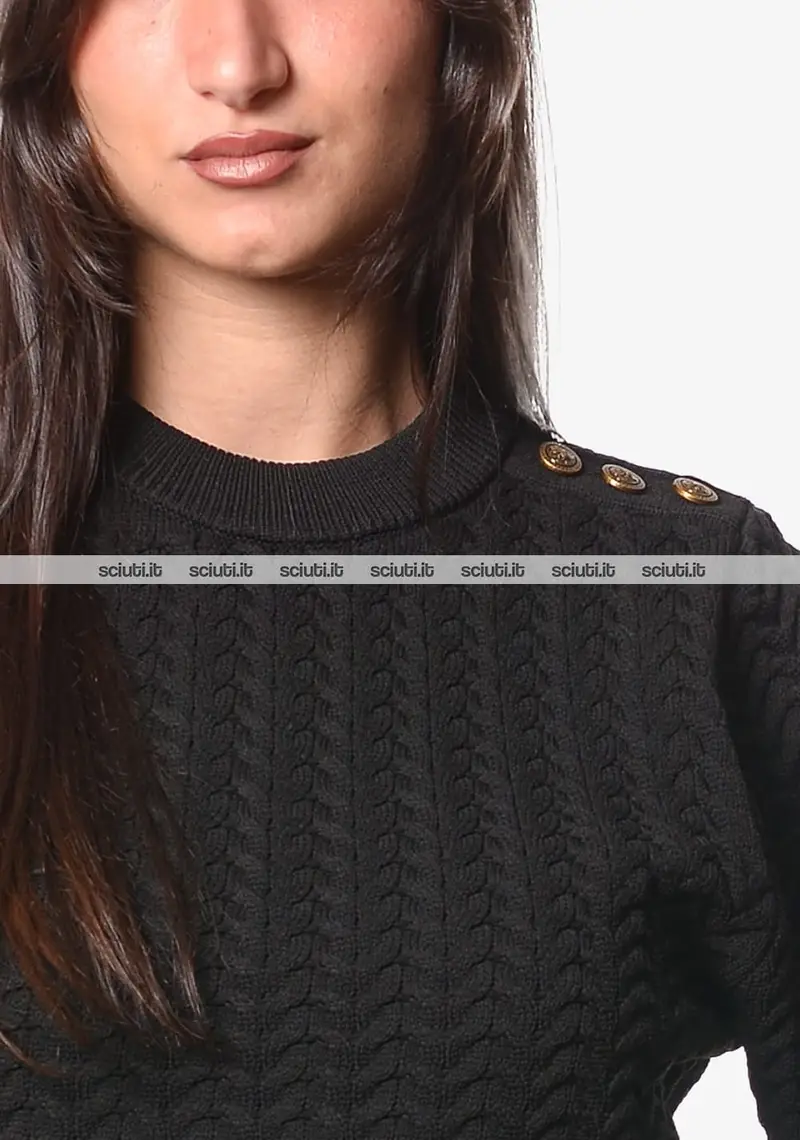 Maglione Guess donna nero cropped a trecce