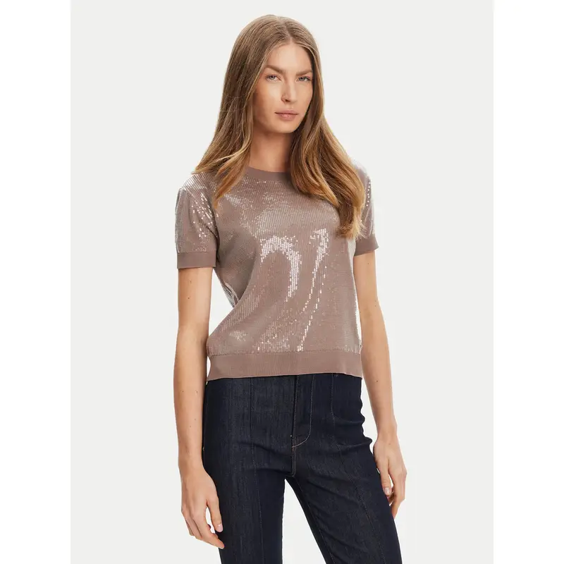 Guess Maglione corto marrone con dettagli lucidi per donna