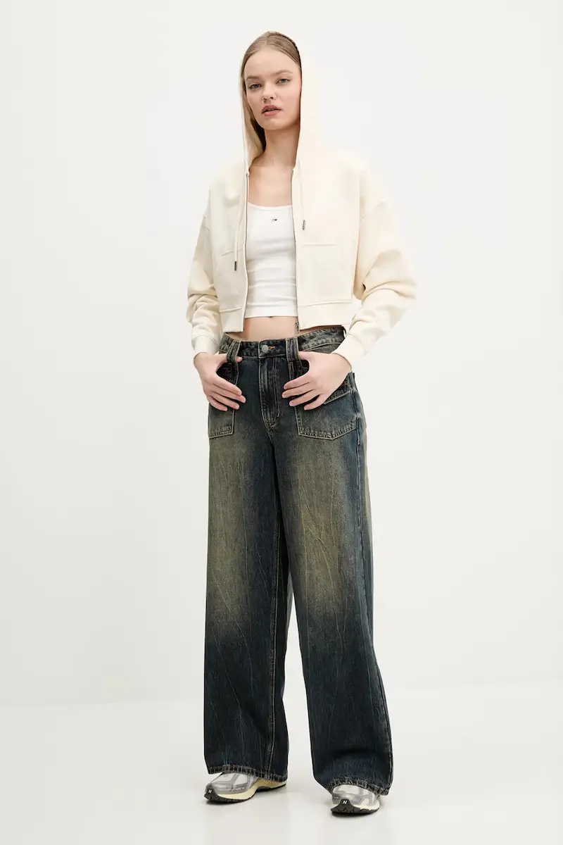 felpa in cotone donna colore beige con cappuccio W5RQ13 K68I1 miniatura 2