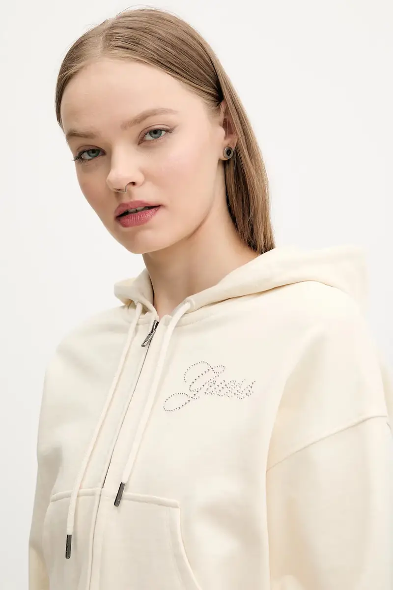 felpa in cotone donna colore beige con cappuccio W5RQ13 K68I1 miniatura 4