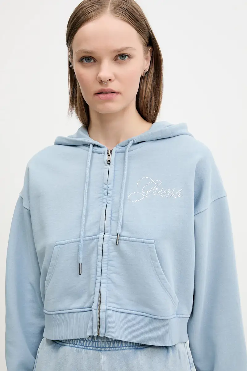 felpa in cotone donna colore blu con cappuccio W5RQ13 K68I1 miniatura 4