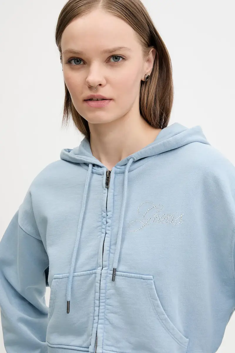 felpa in cotone donna colore blu con cappuccio W5RQ13 K68I1 miniatura 5