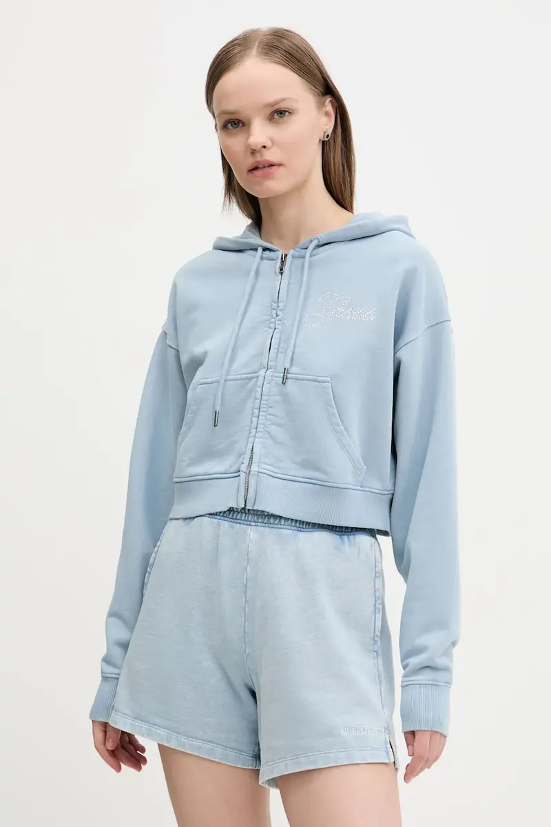 felpa in cotone donna colore blu con cappuccio W5RQ13 K68I1