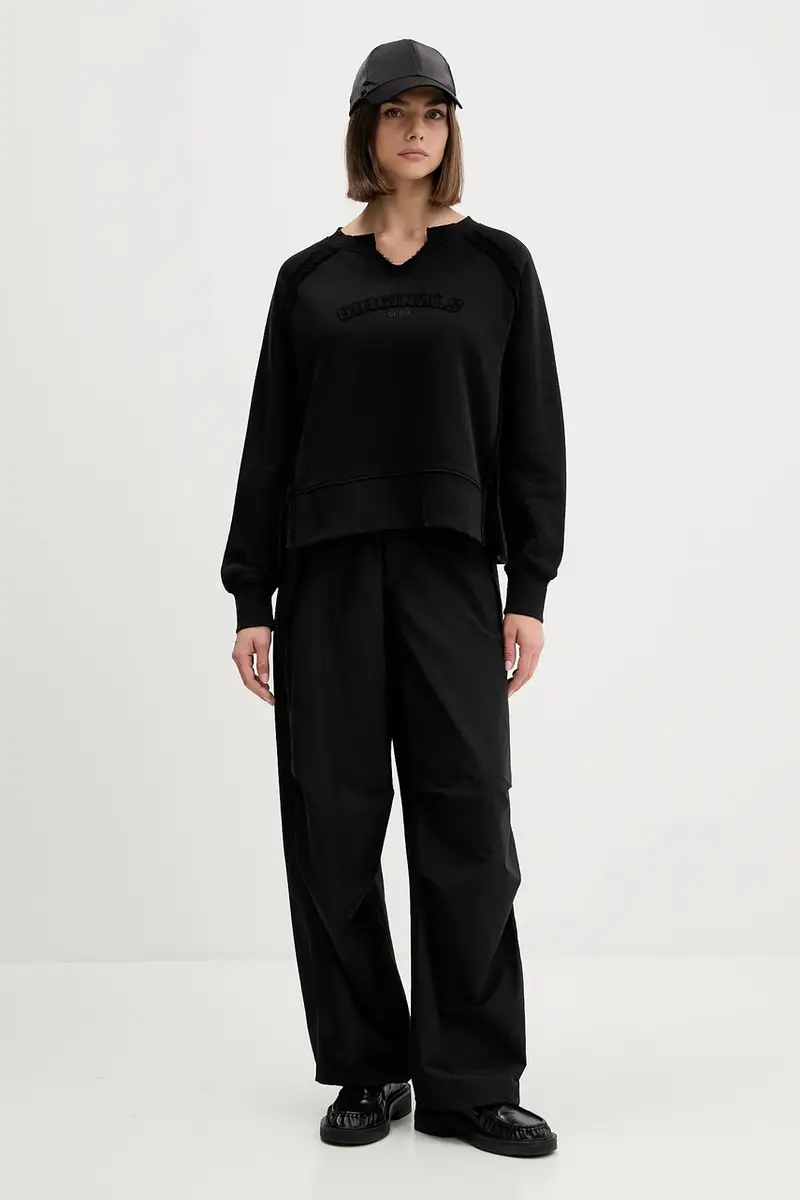 felpa in cotone donna colore nero con applicazione W5BQ27 KCPR1 miniatura 2