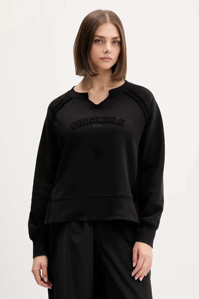 felpa in cotone donna colore nero con applicazione W5BQ27 KCPR1