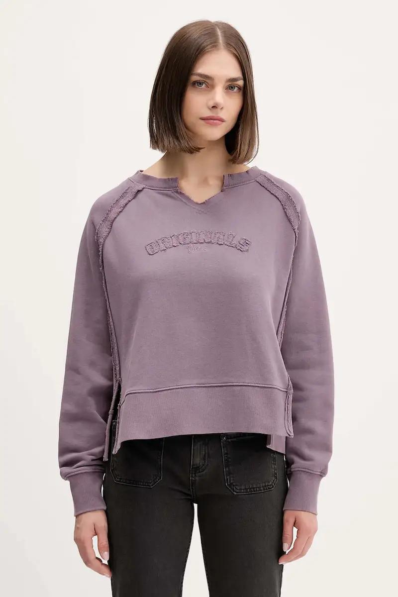 felpa in cotone donna colore violetto con applicazione W5BQ27 KCPR1