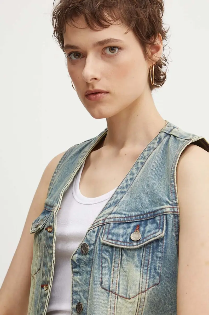 gilet di jeans colore blu W4YG21 D4XY0 miniatura 4