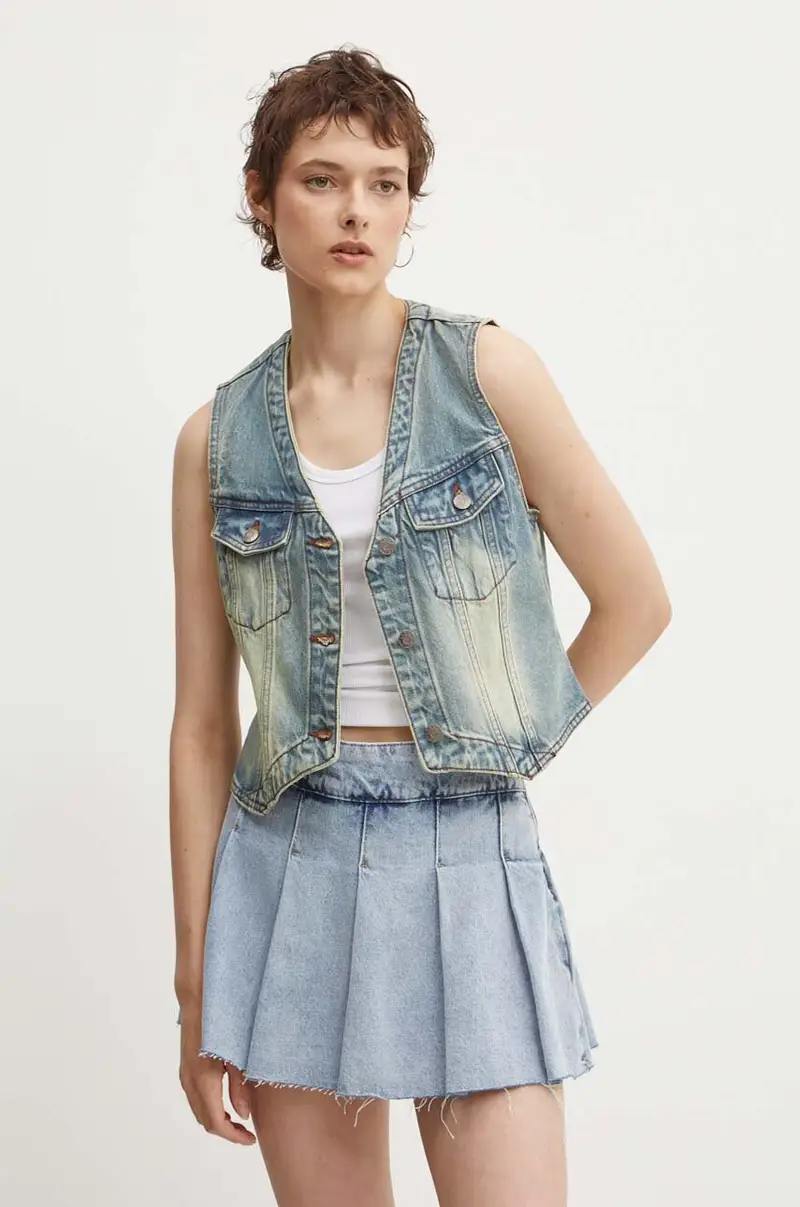 gilet di jeans colore blu W4YG21 D4XY0