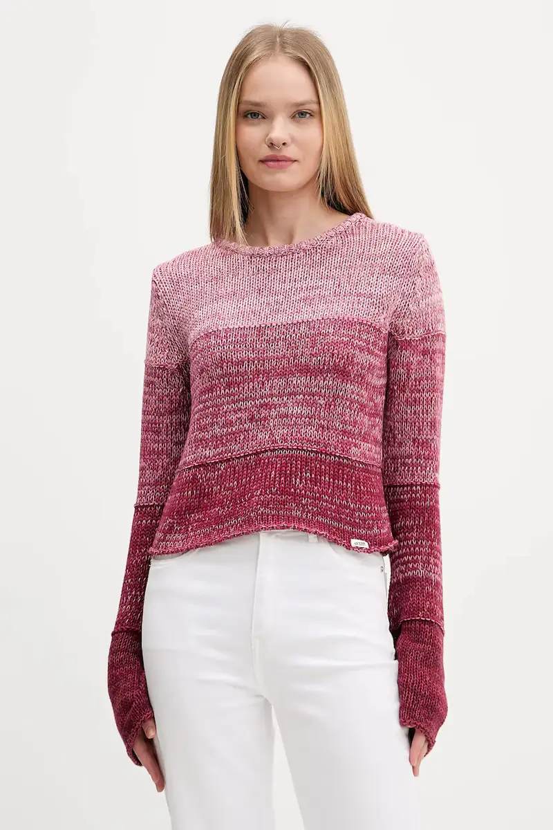 maglione in cotone donna colore rosa W5BR68 Z3HM1