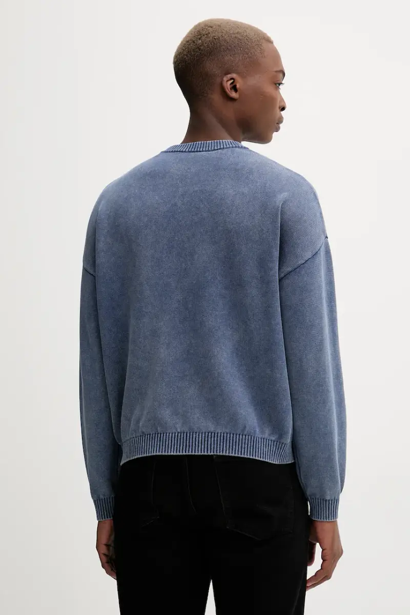 maglione in cotone uomo colore blu navy M5BR01 Z3P41 miniatura 3