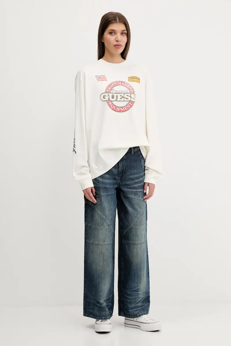 top a maniche lunghe in cotone colore beige M5YI56 K8FQ4 miniatura 2