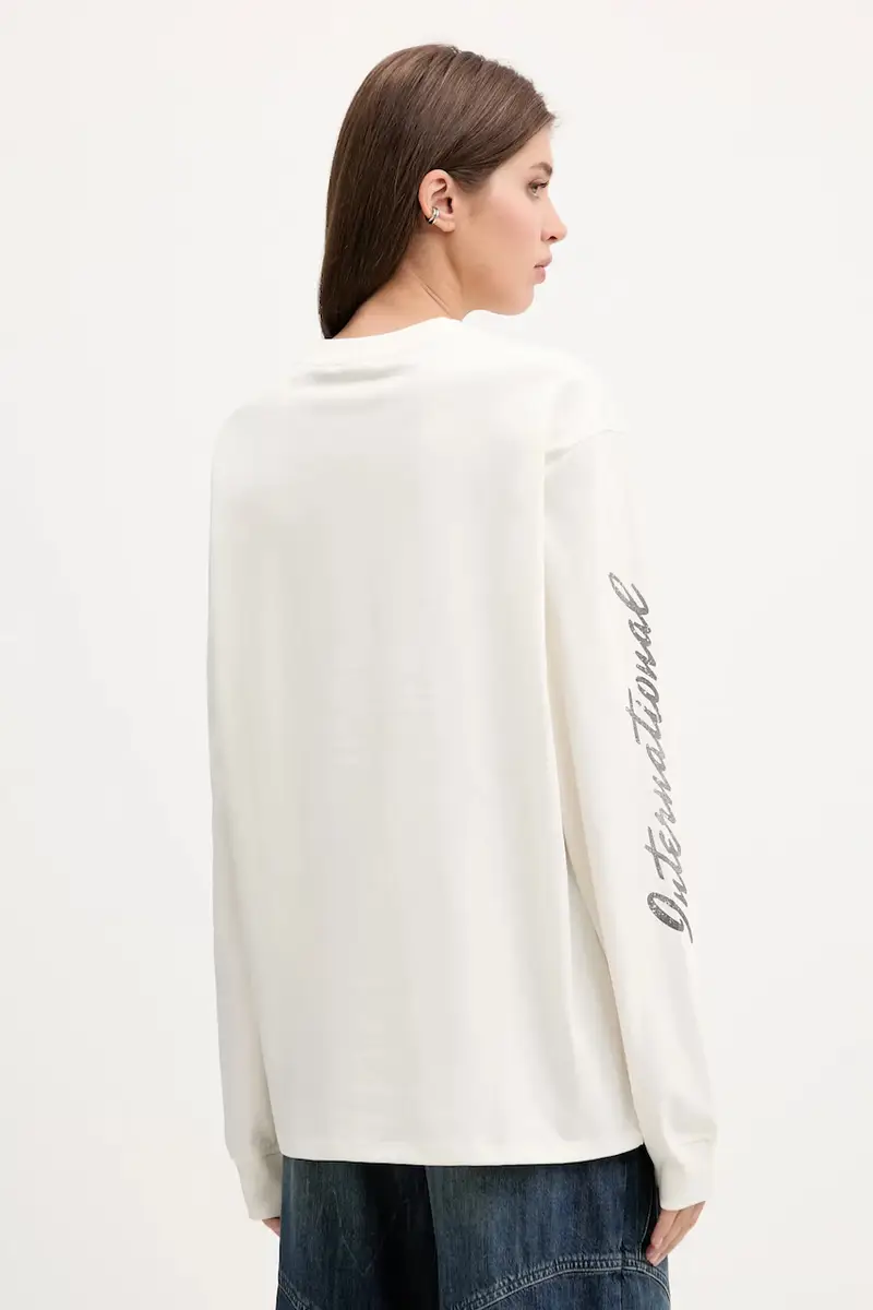 top a maniche lunghe in cotone colore beige M5YI56 K8FQ4 miniatura 3