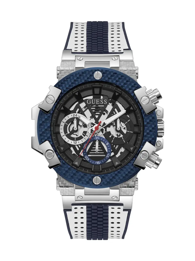 GUESS Orologio analogico ' CARBON ' navy / nero / argento / bianco
