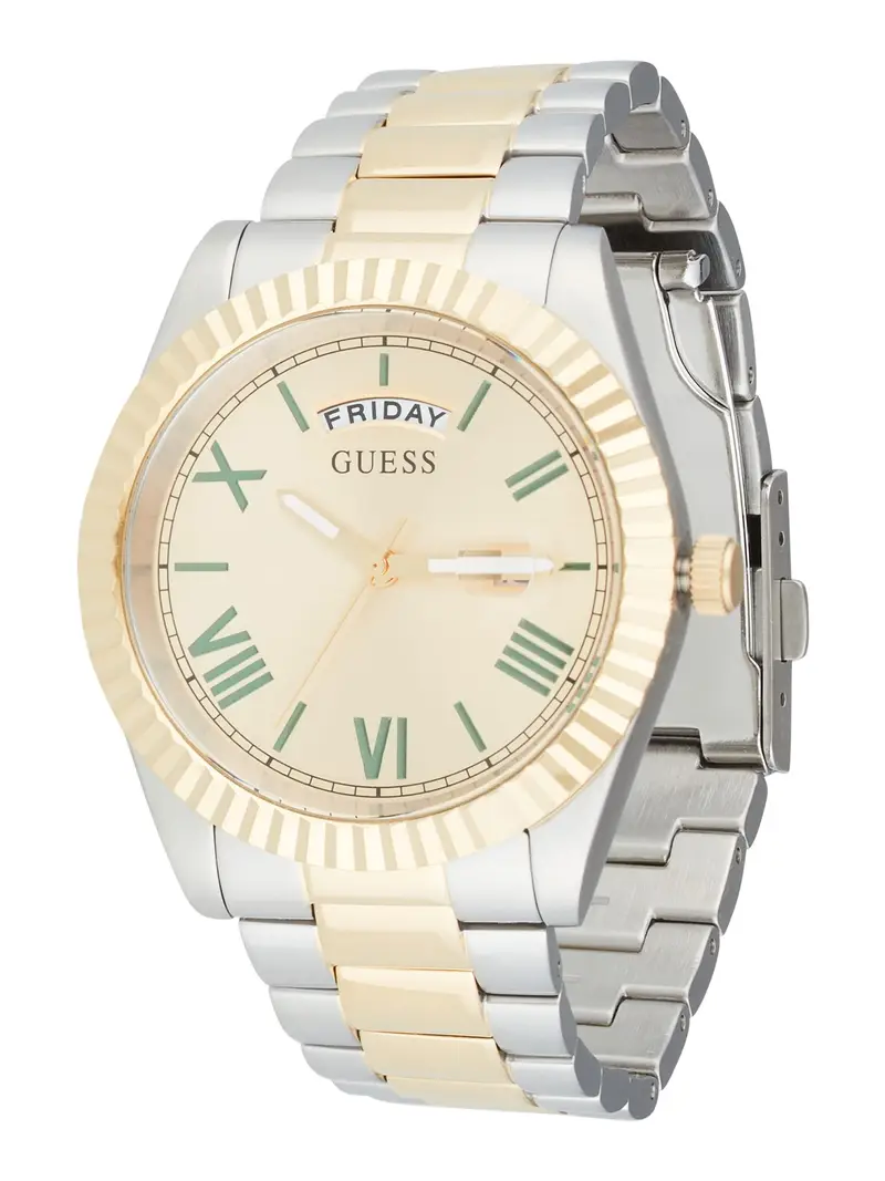 GUESS Orologio analogico 'CONNOISSEUR' oro / canna / argento