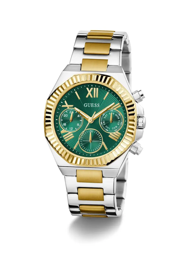 GUESS Orologio analogico 'Equality'  oro / verde / argento