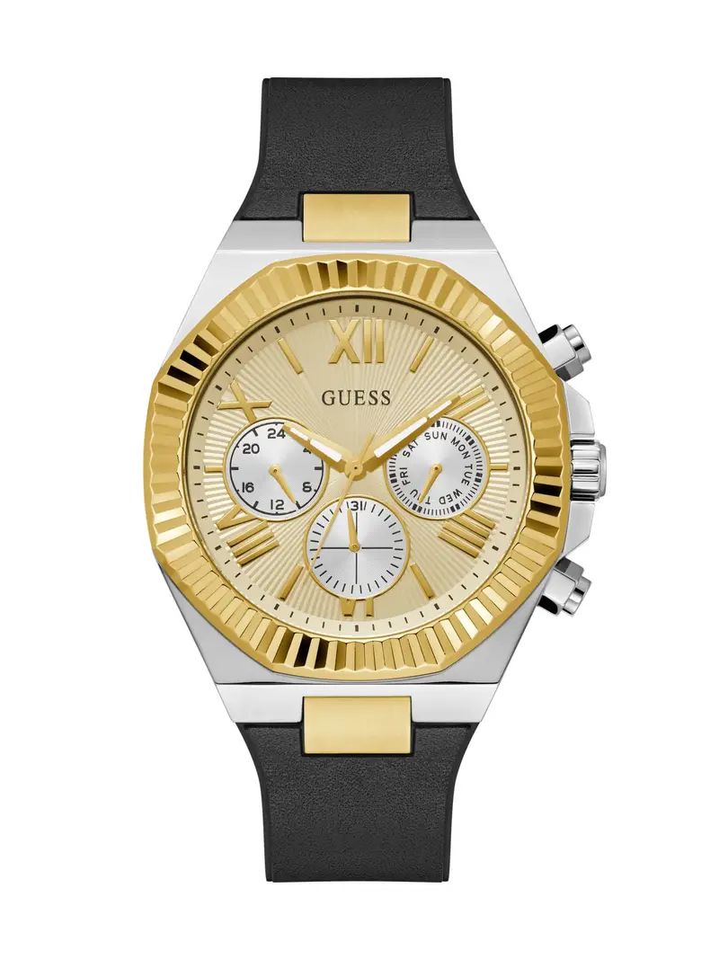 GUESS Orologio analogico ' EQUITY ' oro / nero / argento