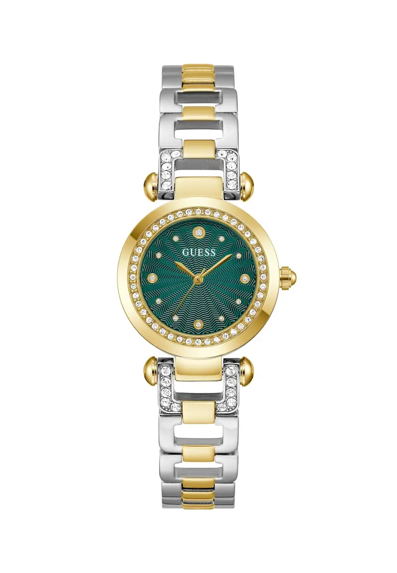 GUESS Orologio analogico 'Ginger'  oro / verde scuro / argento