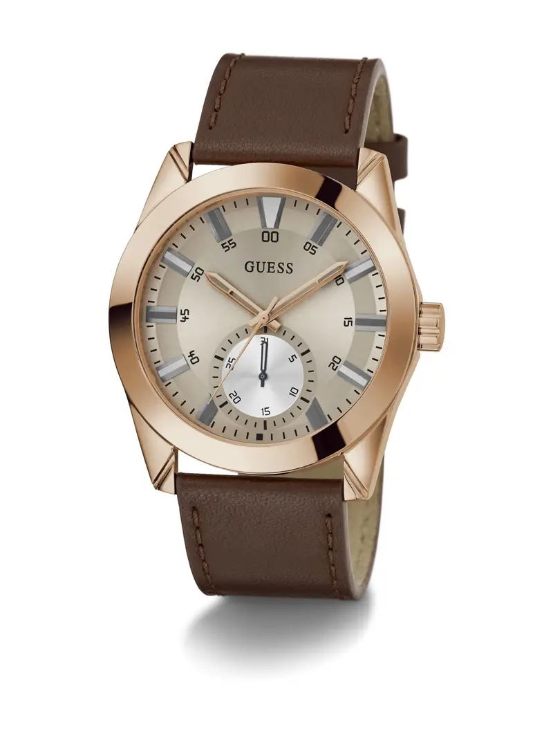 GUESS Orologio analogico 'GREYSON' marrone / oro miniatura 3