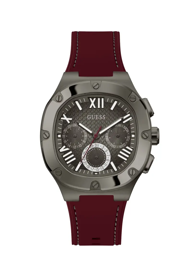 GUESS Orologio analogico 'Headline'  grigio / rosso scuro