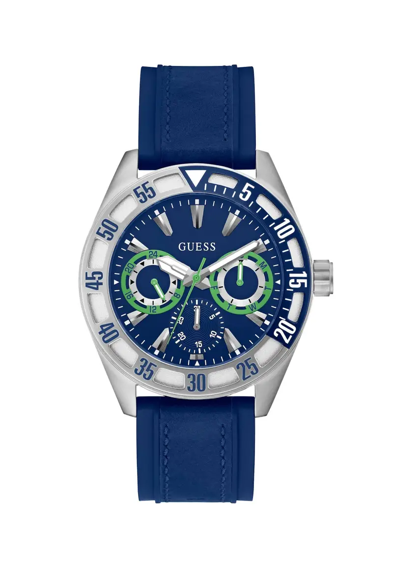 GUESS Orologio analogico 'LETTERMAN' blu / grigio argento / bianco