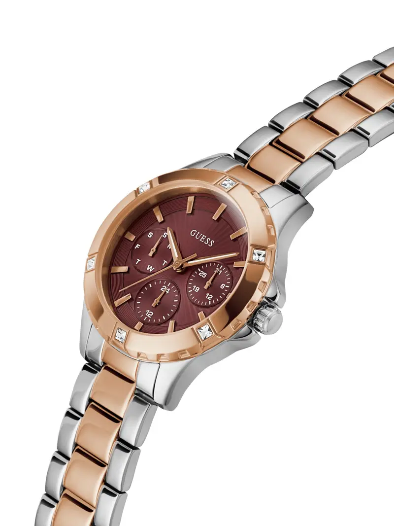 GUESS Orologio analogico 'Mist' marrone chiaro / bordeaux / argento miniatura 3