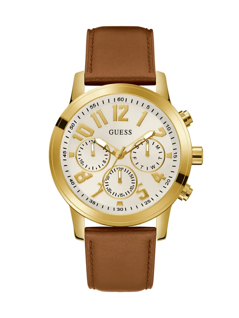 GUESS Orologio analogico 'PARKER' écru / cognac / oro