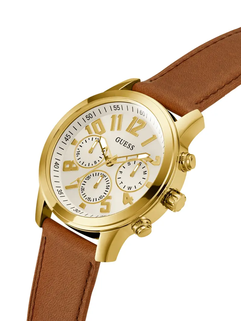 GUESS Orologio analogico 'PARKER' écru / cognac / oro miniatura 3