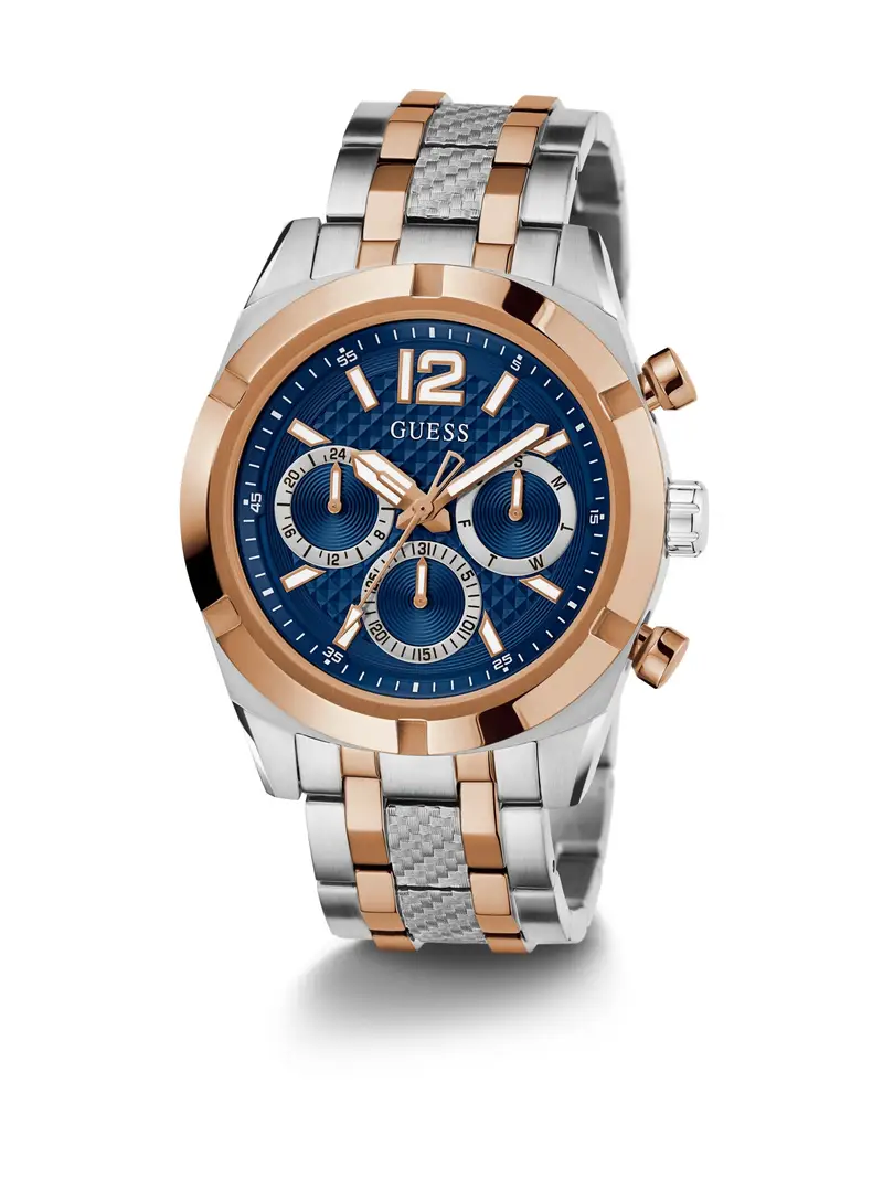 GUESS Orologio analogico 'Resistance'  blu scuro / oro / argento / offwhite